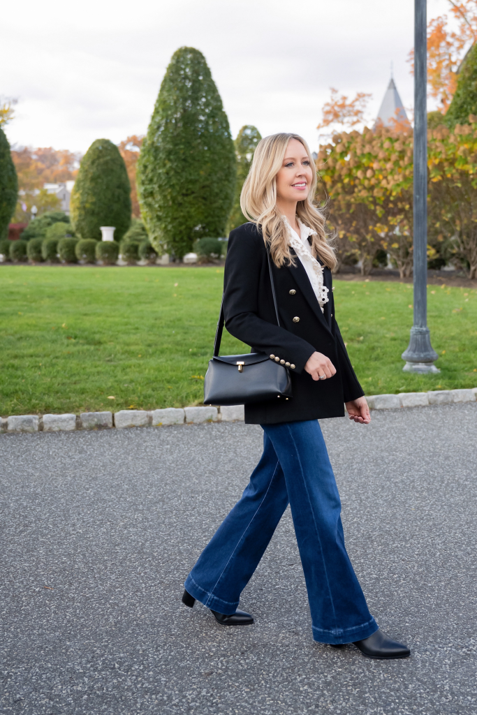 Black Double-Breasted Blazer and Jeans with Structured Black Bag Black Double-Breasted Blazer and Jeans with Structured Black Bag — Shoulder Bags