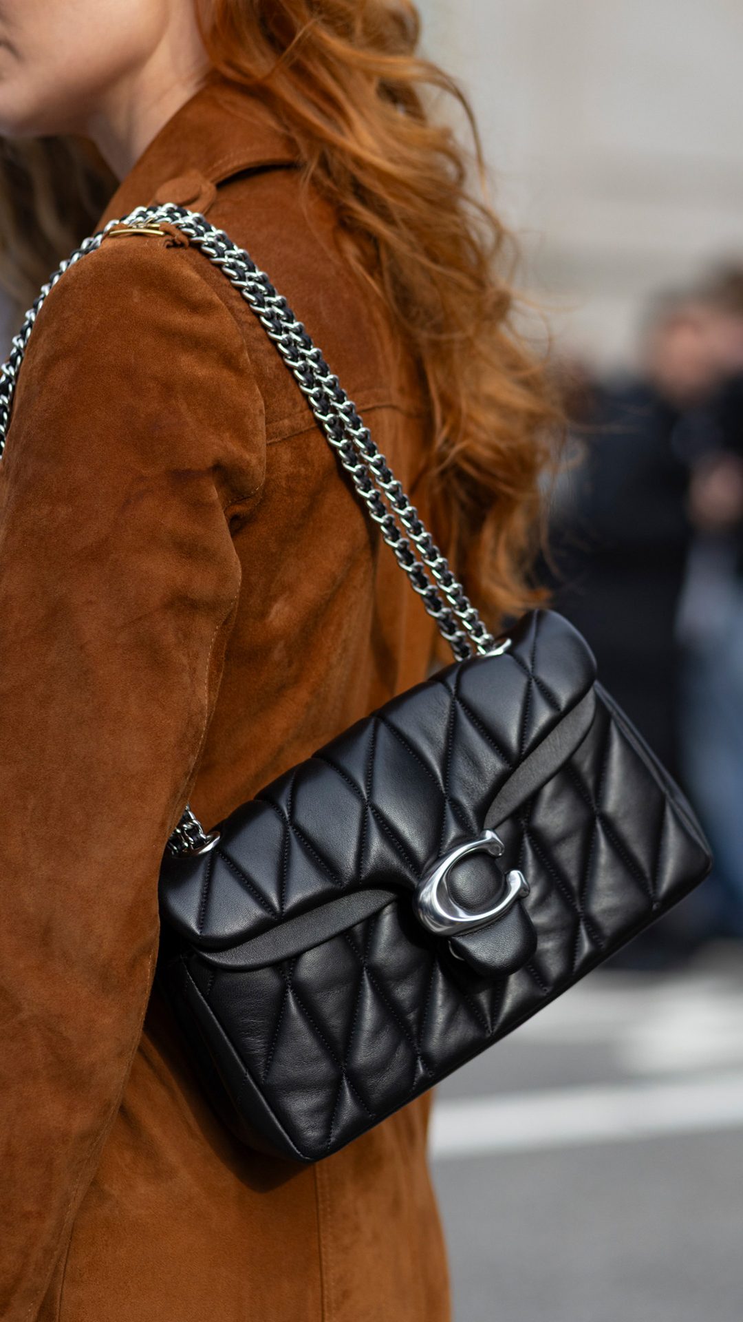 Brown Suede Jacket with Quilted Black Shoulder Bag Brown Suede Jacket with Quilted Black Shoulder Bag — Shoulder Bags