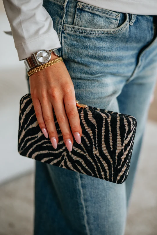 Zebra Print Fabric Clutch for Evening or Casual Chic — Designer Bags