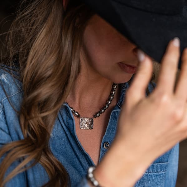 Statement Silver Pendant Necklace and Bracelet with Denim Statement Silver Pendant Necklace and Bracelet with Denim — Silver Jewelry