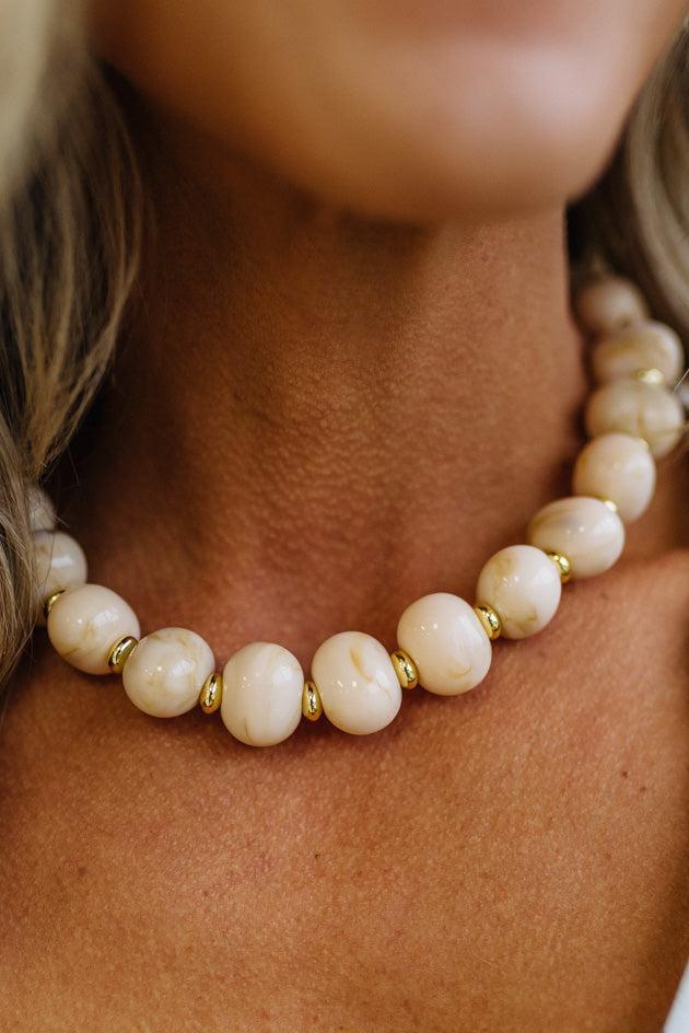 Chunky Necklace with Large Off-White Beads and Gold Spacers Chunky Necklace with Large Off-White Beads and Gold Spacers — Chunky Jewelry