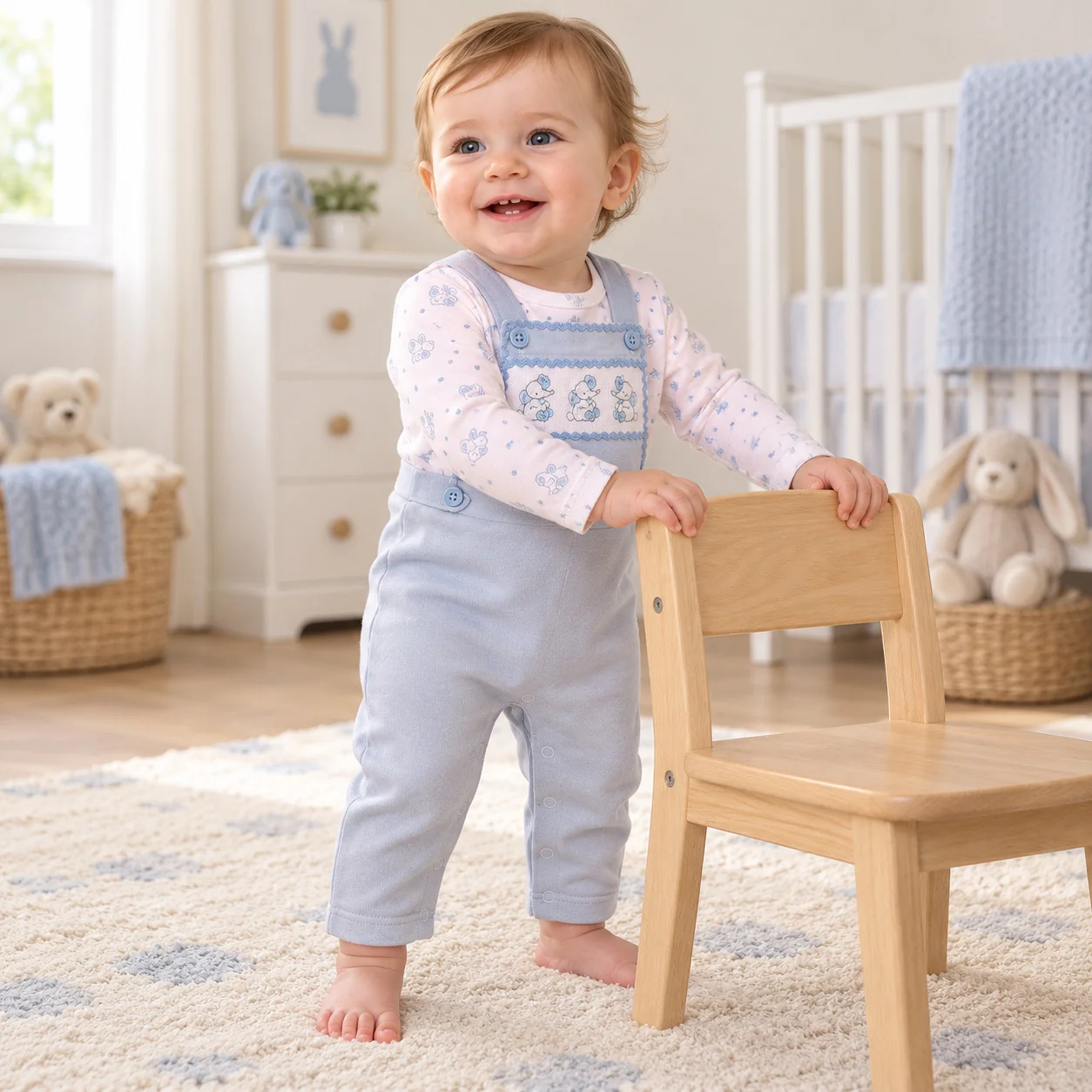Playful Light Blue Overalls with Pink Striped Shirt Playful Light Blue Overalls with Pink Striped Shirt — Baby Outfits
