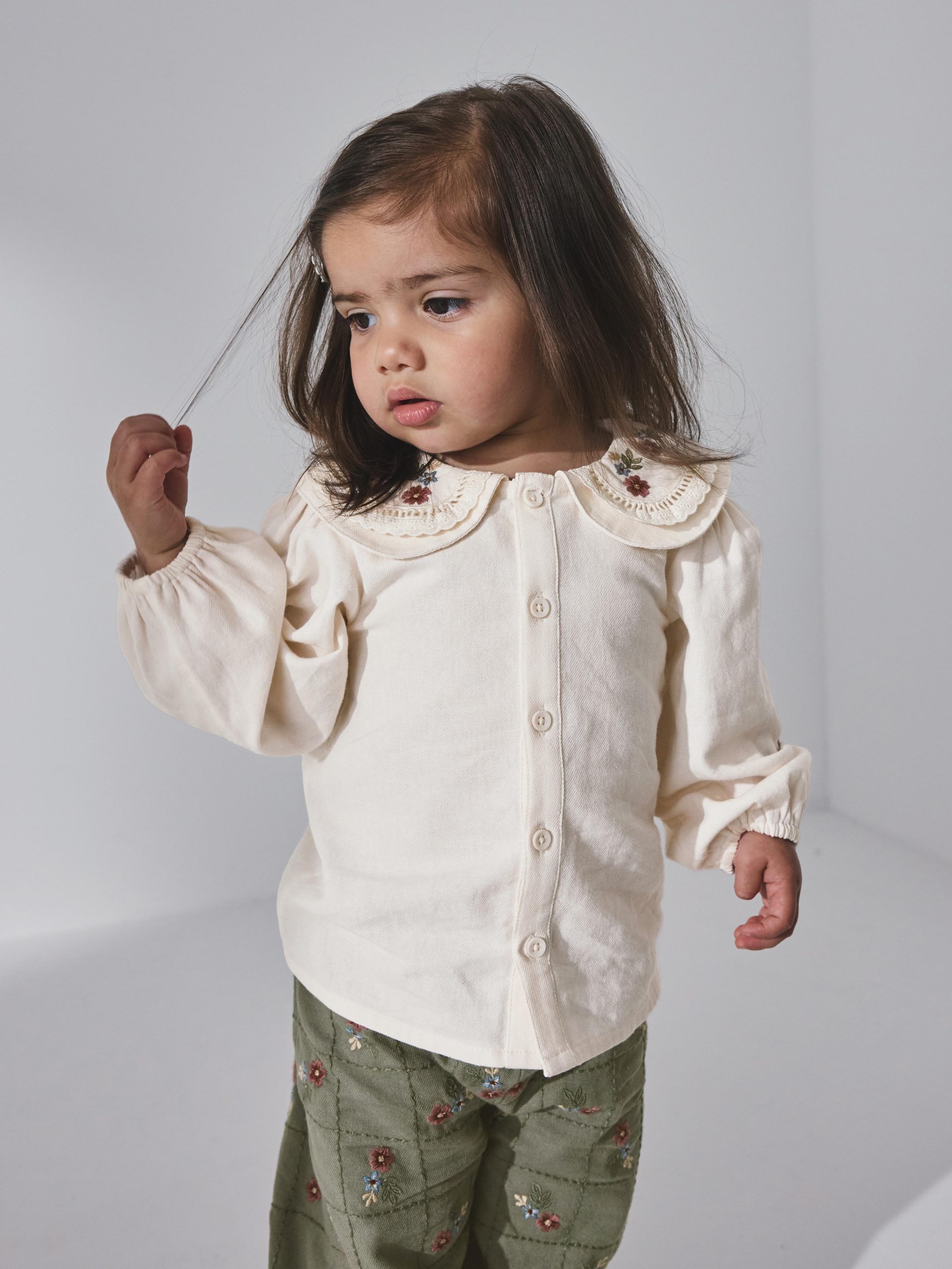 Cream Linen Shirt with Embroidered Pants for Everyday Cream Linen Shirt with Embroidered Pants for Everyday — Toddler Girl Outfits