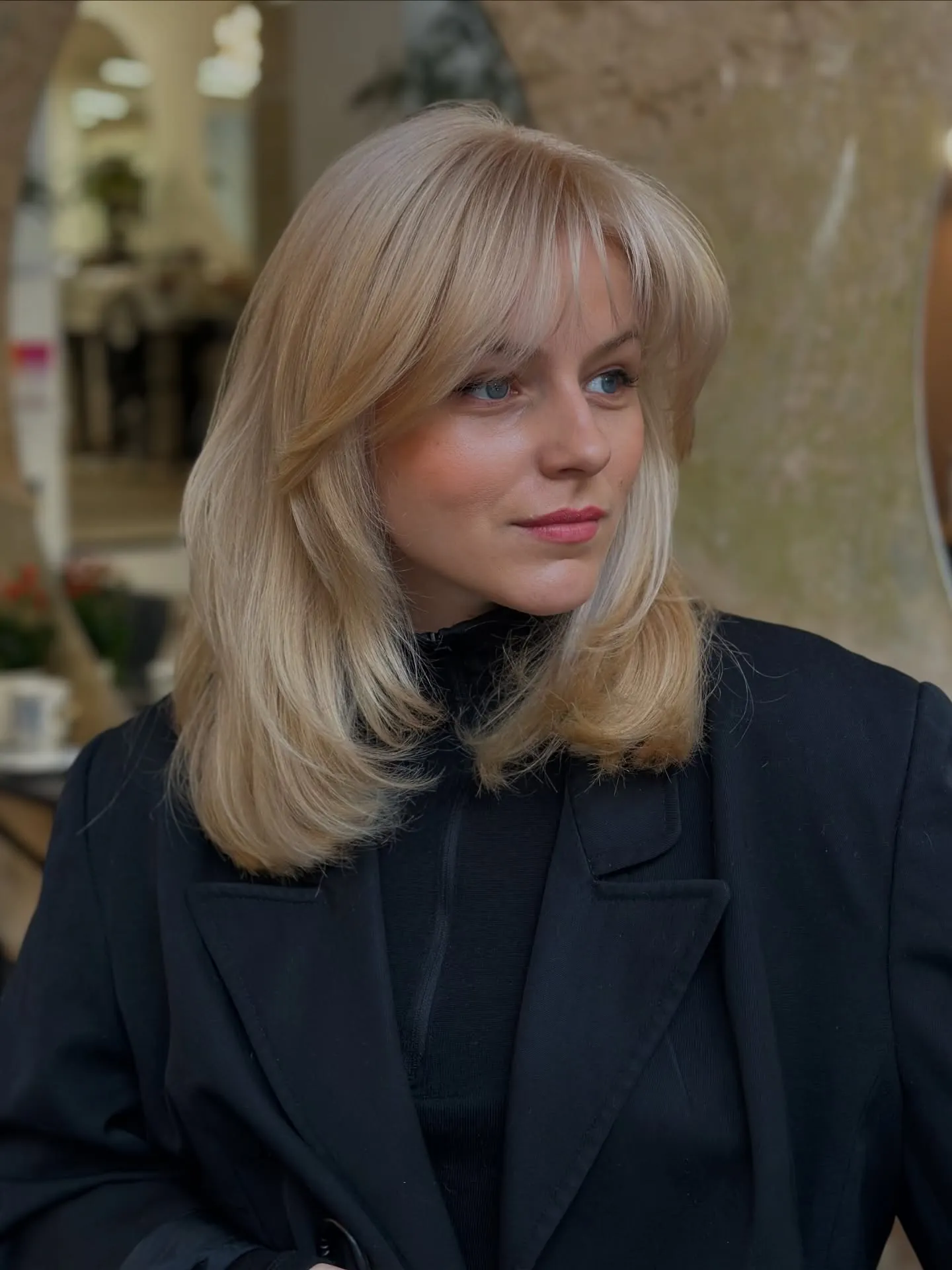 Polished Layers: Birkin Bangs with a Blazer and Turtleneck Polished Layers: Birkin Bangs with a Blazer and Turtleneck