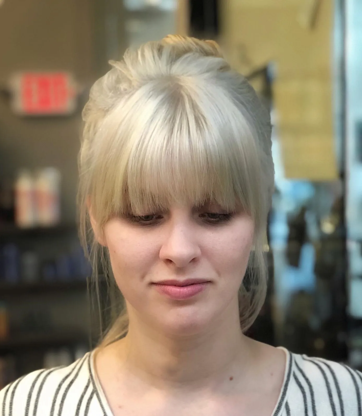 Classic Stripes and Blunt Bangs: Effortless Daytime Style