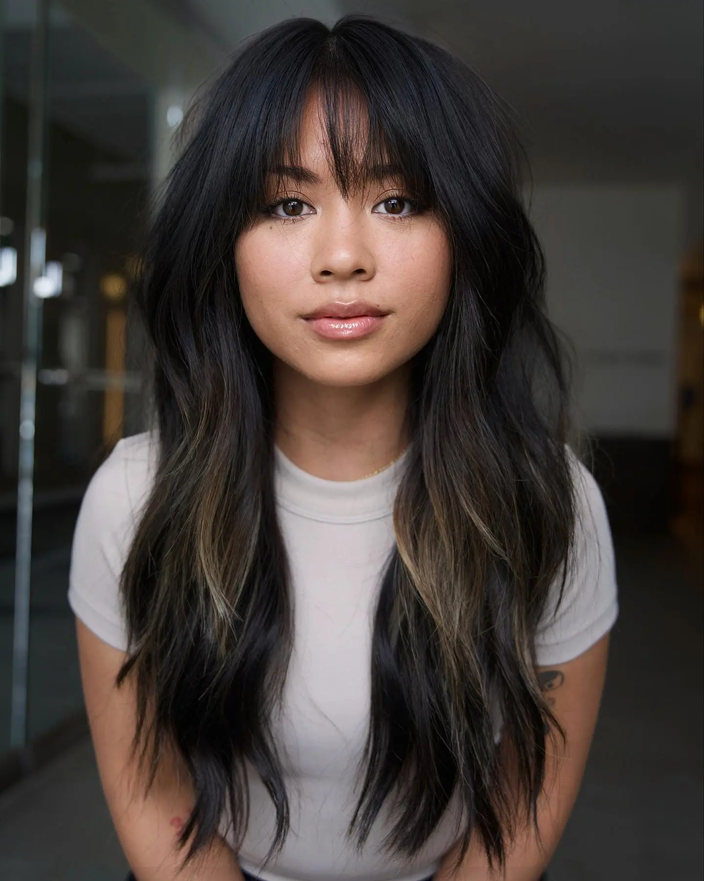Mid-Back Shag With Textured Wispy Bangs Mid-Back Shag With Textured Wispy Bangs — Hairstyles with Bangs