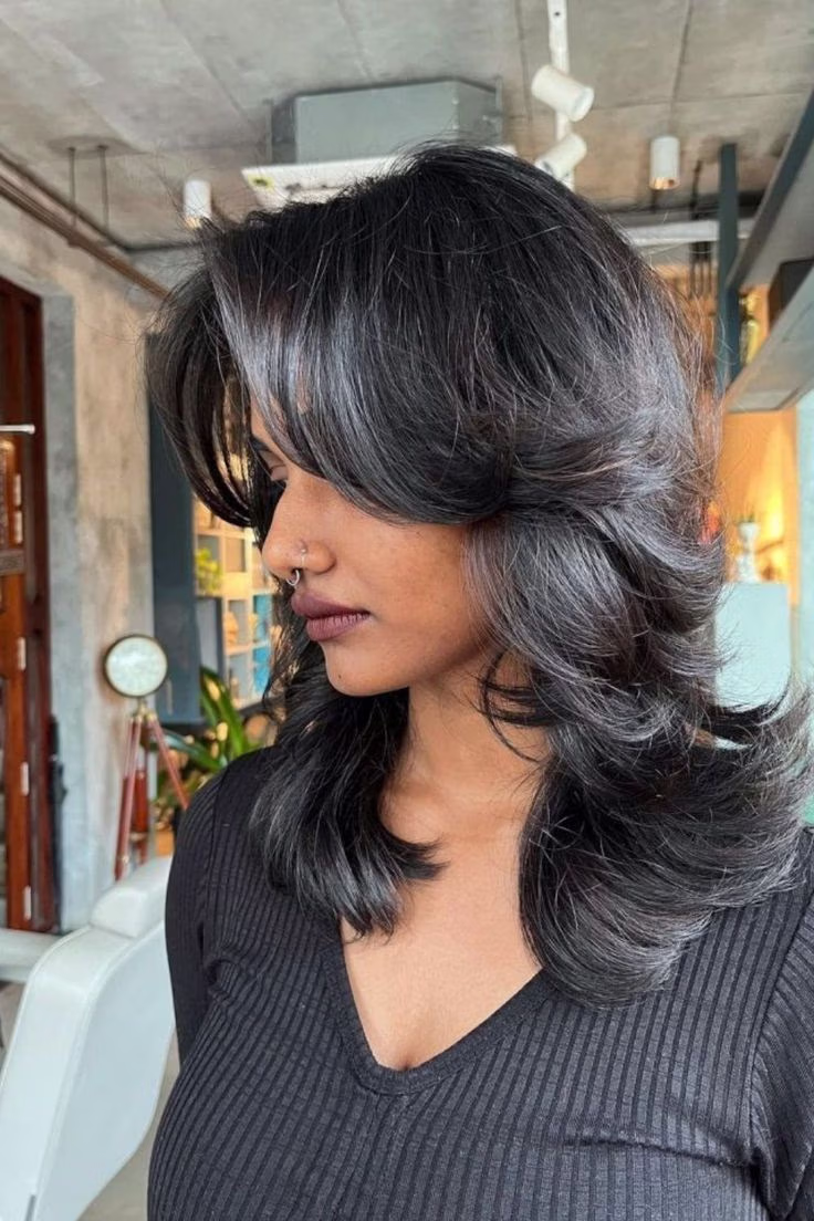 Layered Bob With Grey Highlights — Butterfly Haircut Short Hair