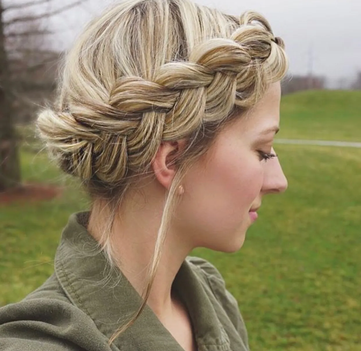 Chunky Blonde Crown Braid Updo