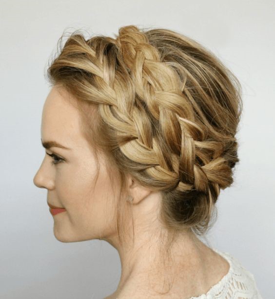 Thick Wavy Blonde Chunky Braid Updo — Milkmaid Braid
