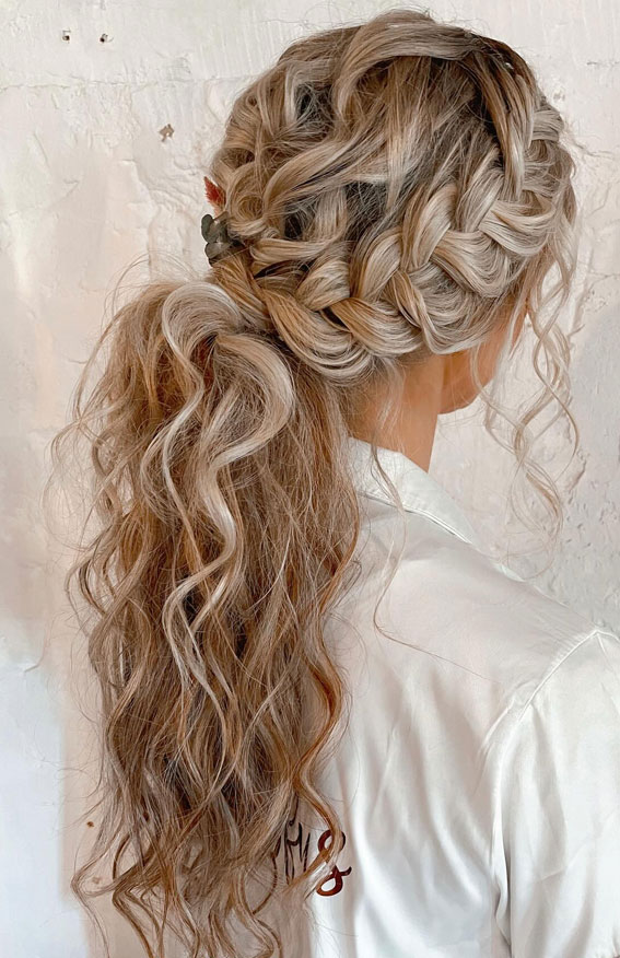 Ash Blonde Braided Crown Low Ponytail — Braided Ponytail