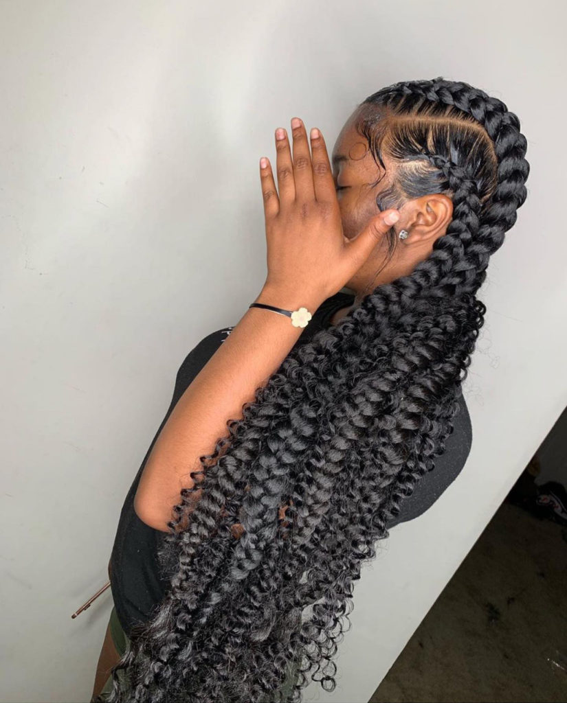 Voluminous Curls on Black Butterfly Braids