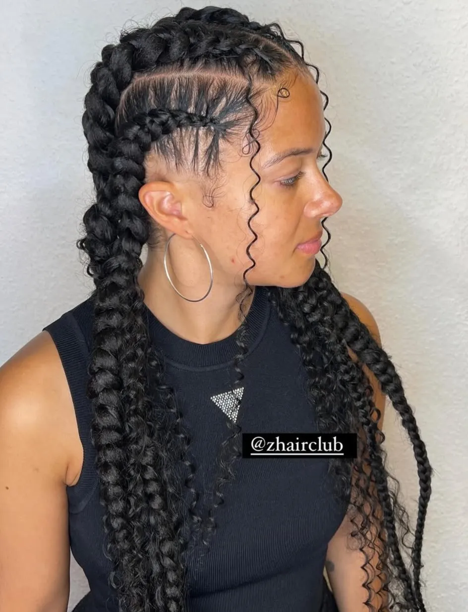 Mid-Back Cornrows and Textured Braids with Curls — Butterfly Braid