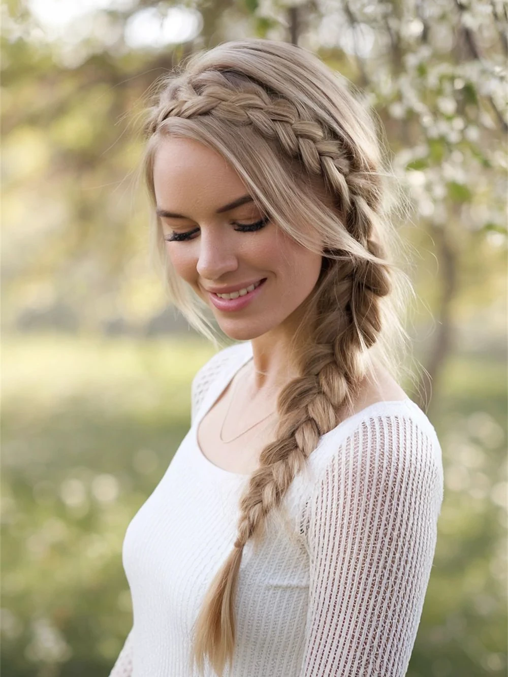 Loose Wavy Ash Blonde Side Braid — Blonde Braids