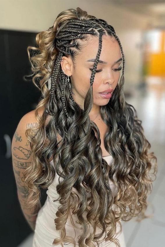 Half-Up Braids with Blonde Highlights — Braid Patterns