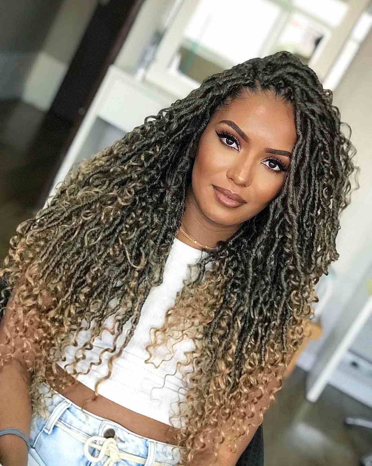 Long Curly Faux Locs with Ombre — Braid Patterns