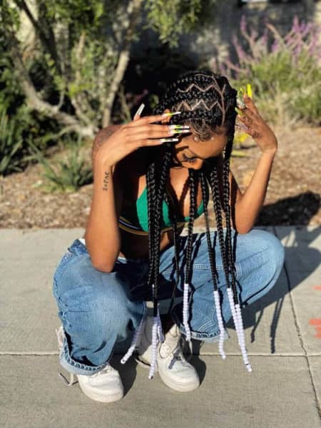 Coily Braids with Zig-Zag Parting and Beads Coily Braids with Zig-Zag Parting and Beads — Pop Smoke Braids