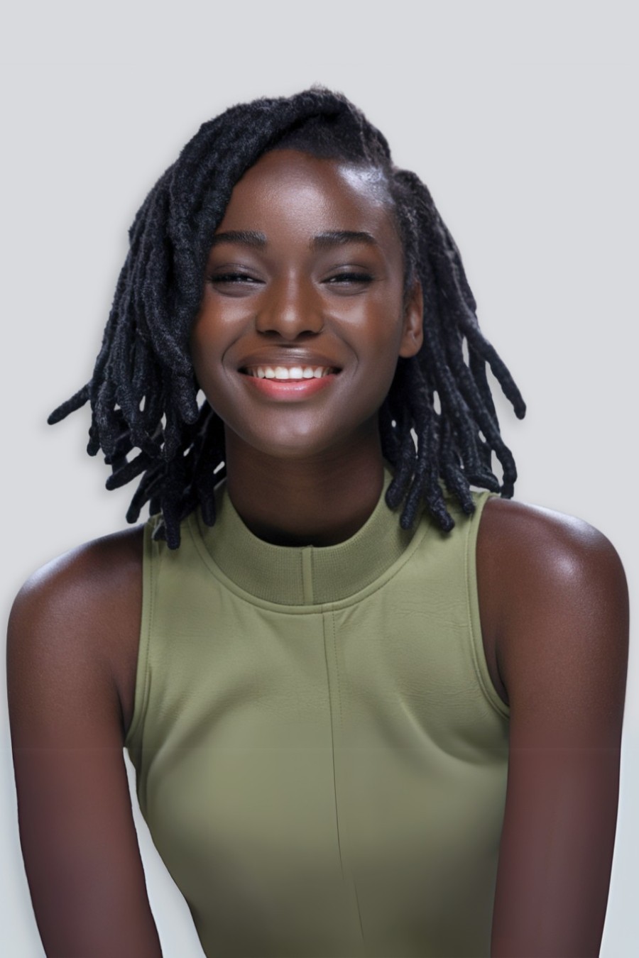 Shoulder Length Twisted Coily Locs With Side Part — Starter Locs