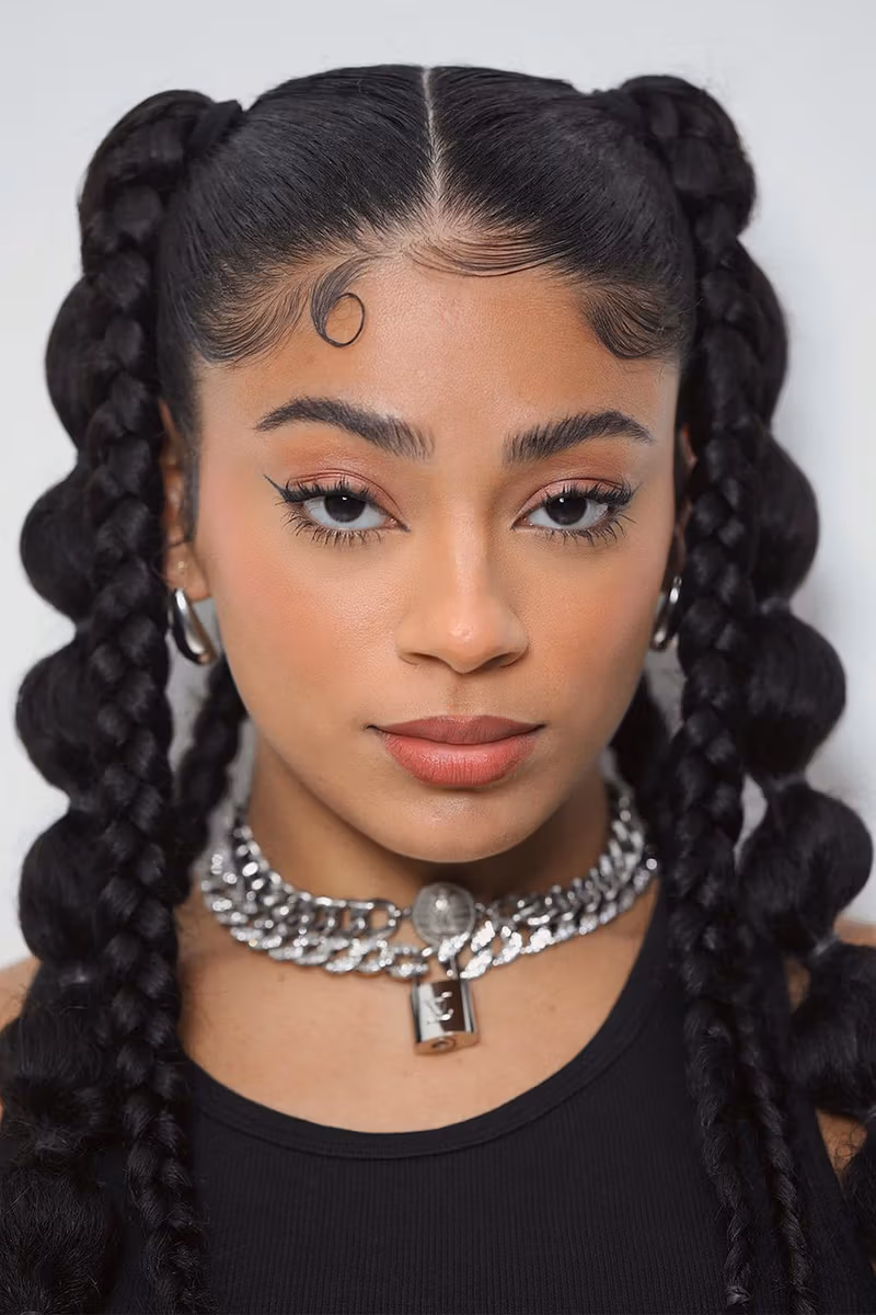 Visual Idea — Black Hair Styled In Two Bubble Braids — Baby Hairs