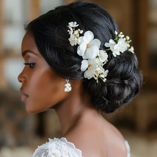 Twisted Bun Updo With Braids and Flowers Twisted Bun Updo With Braids and Flowers — Mexican Hairstyles