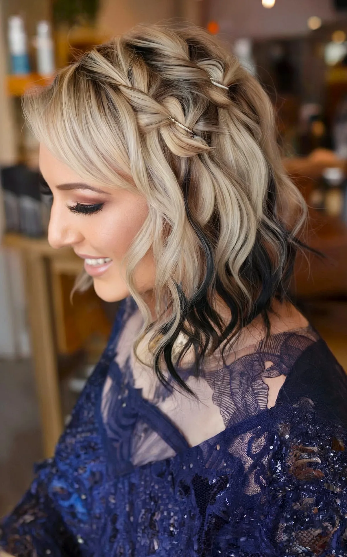 Chin Bob Braids With Side Bangs Chin Bob Braids With Side Bangs — Updos for Short Hair