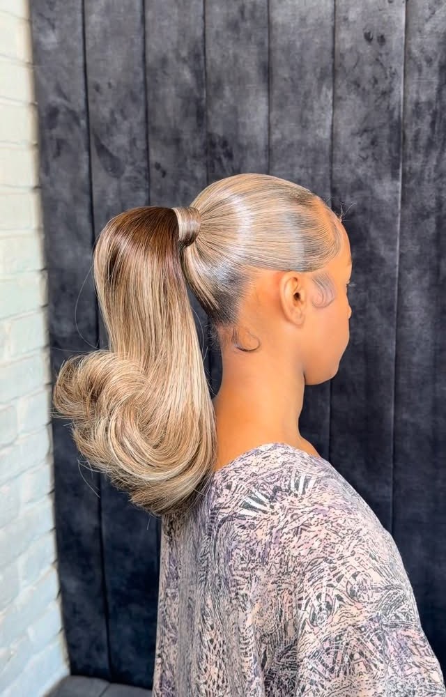 Ash Blonde Ponytail With Flipped Ends Ash Blonde Ponytail With Flipped Ends — Barbie Ponytail