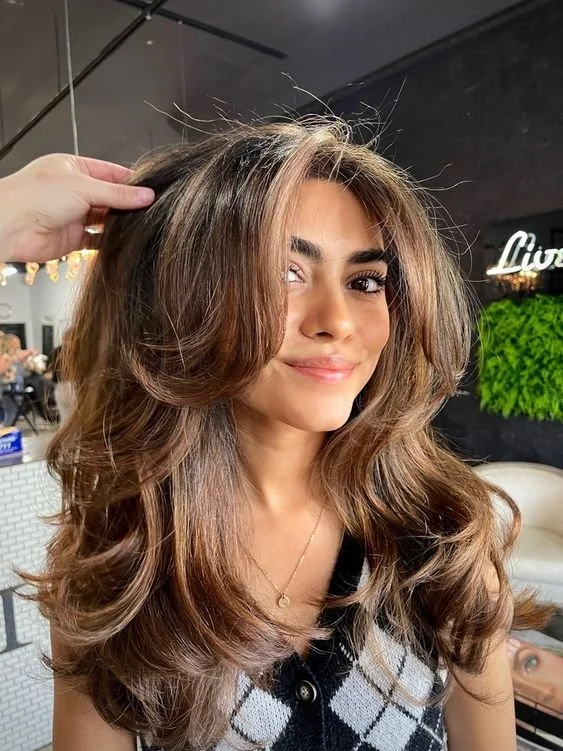 Medium Brown With Caramel Highlights Medium Brown With Caramel Highlights — 90s Blowout