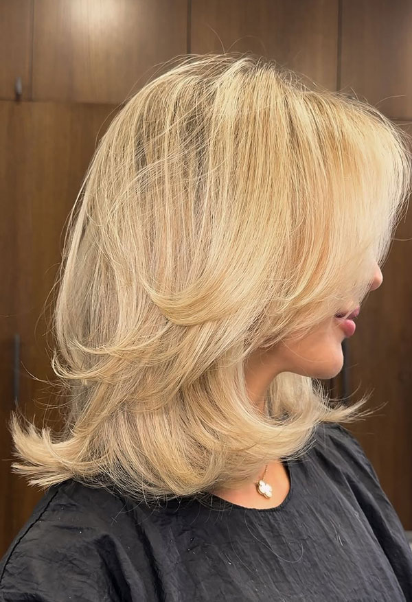 Rounded Blonde Layered Bob Rounded Blonde Layered Bob — 90s Blowout