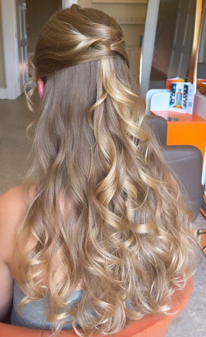 Ash Blonde Half-Up Curls with Twisted Crown Ash Blonde Half-Up Curls with Twisted Crown — Loose Curls
