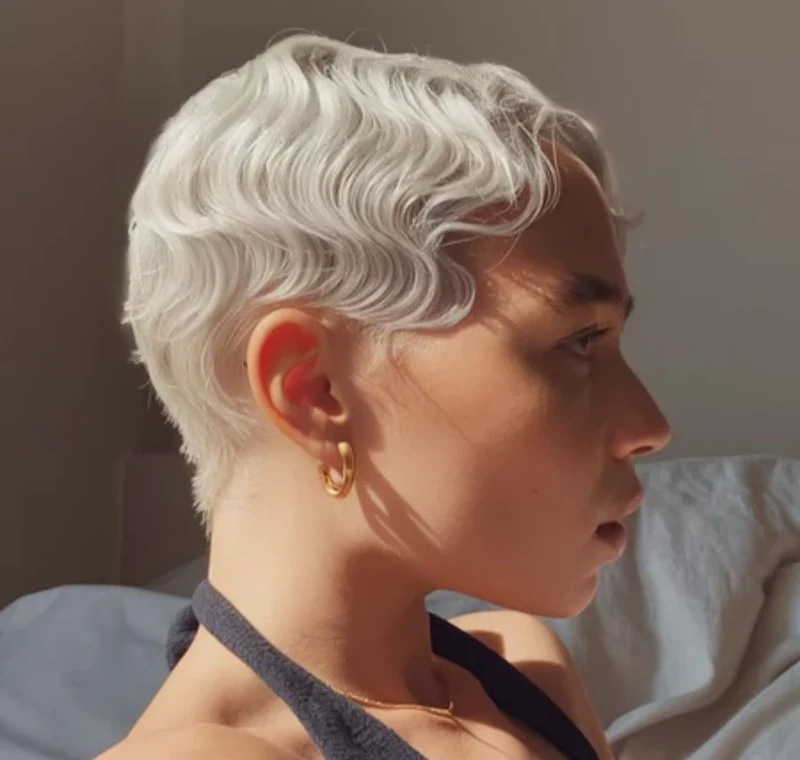 Striking Silver Finger Waves On A Pixie