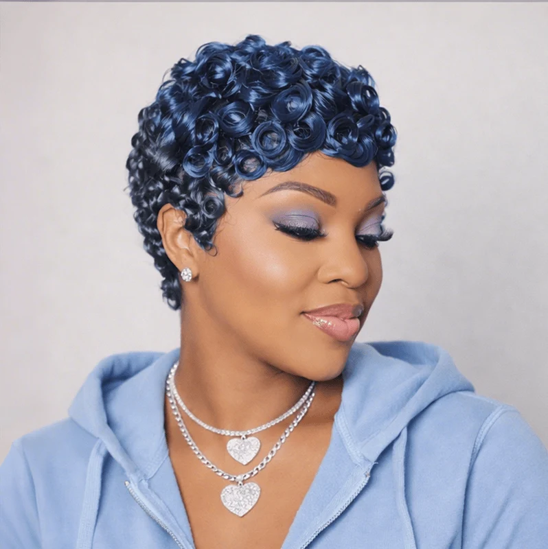 Vibrant Blue Finger Waves On A Pixie