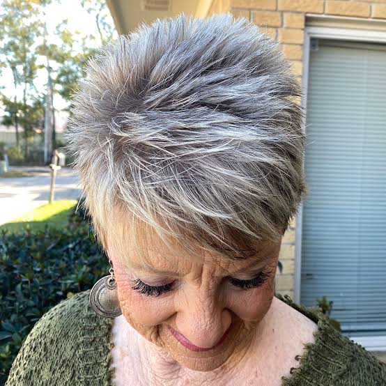 Grey Spiky Pixie With Silver Highlights — Spiky Hair