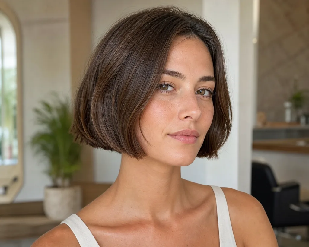 Dark Brown Chin Bob With Blunt Fringe Dark Brown Chin Bob With Blunt Fringe — Cute Hairstyles