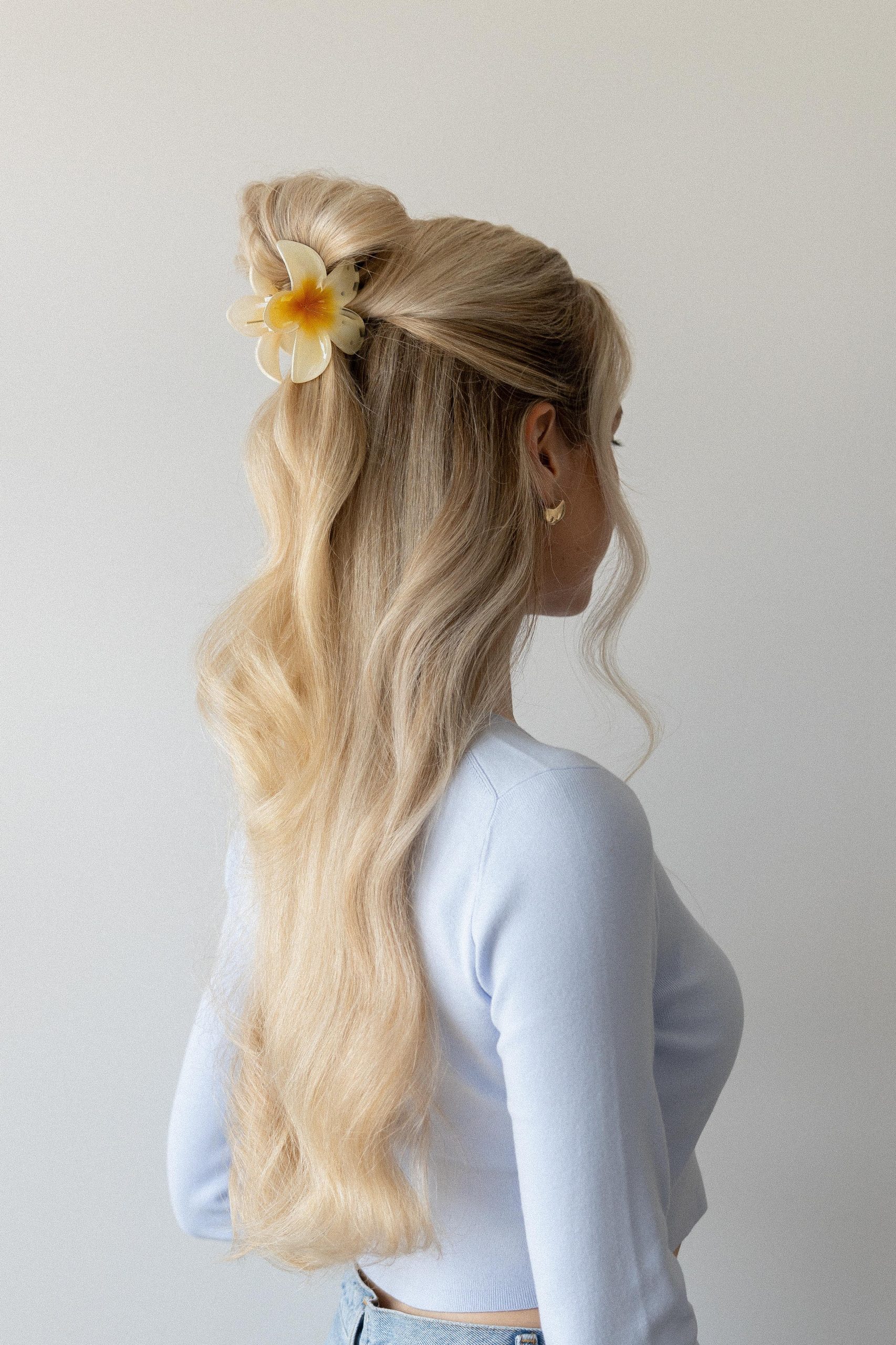 Romantic Half-Up With Floral Clip Romantic Half-Up With Floral Clip — Cute Hairstyles