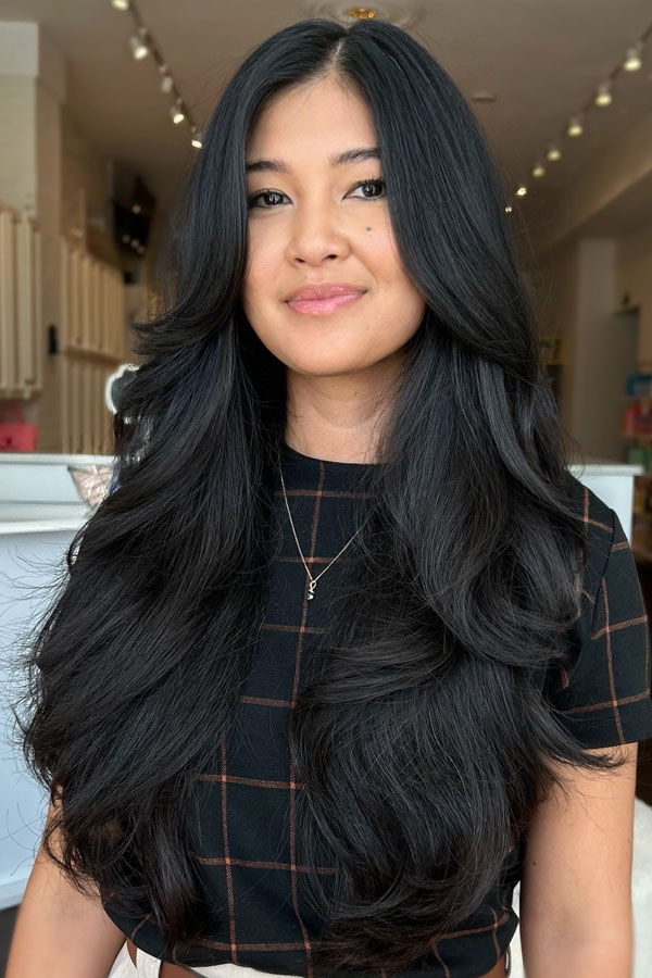 Thick Black Hair with Curtain Bangs Thick Black Hair with Curtain Bangs — Hairstyles for Long Hair