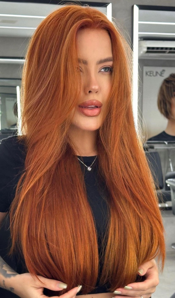 Vibrant Copper Blowout with Face Framing Vibrant Copper Blowout with Face Framing — Hairstyles for Long Hair