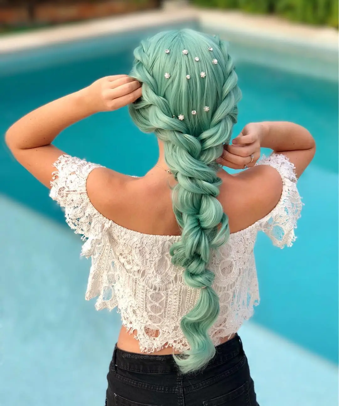 Vibrant Mint Green Braids — Party Hairstyles