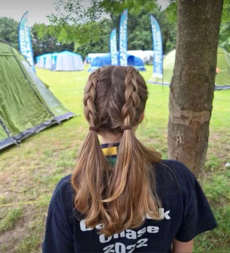 Two Dutch Braids to Low Ponytails — Camping Hairstyles