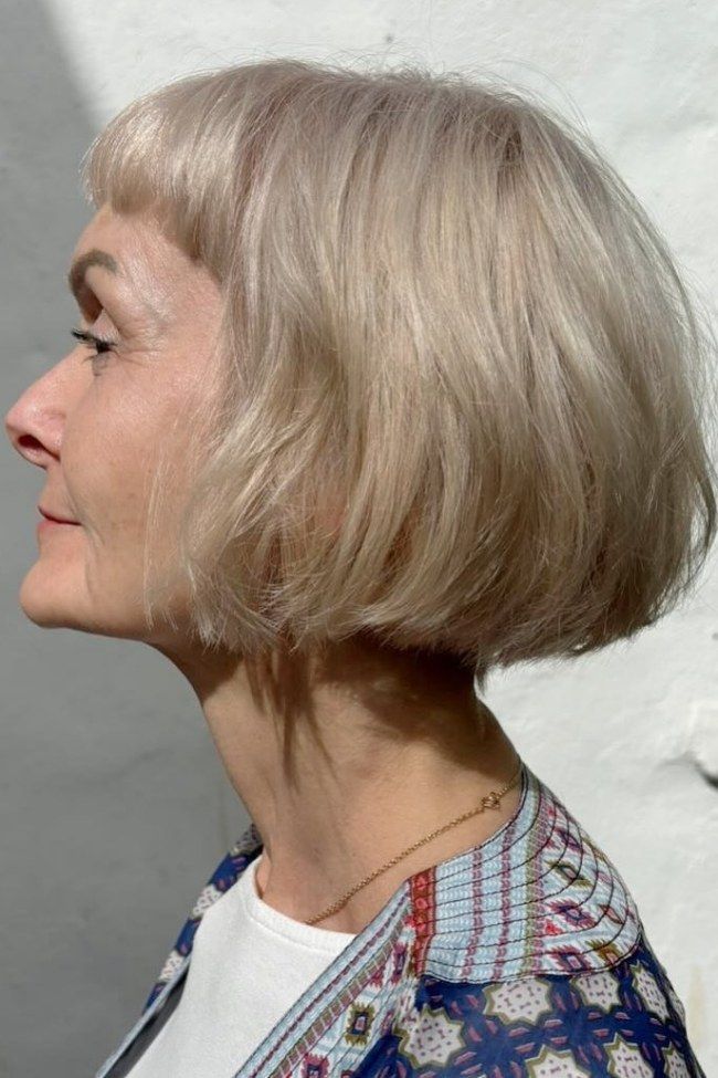 Champagne Blonde Bob With Micro Bangs Champagne Blonde Bob With Micro Bangs — Bob for Women Over 60