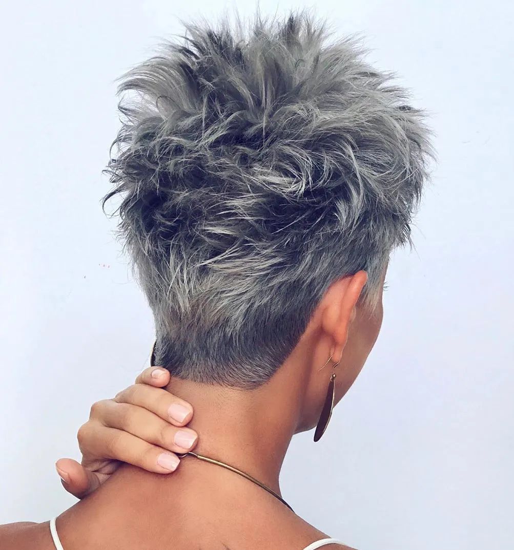 Edgy Grey and Black Textured Pixie Edgy Grey and Black Textured Pixie — Long Pixie