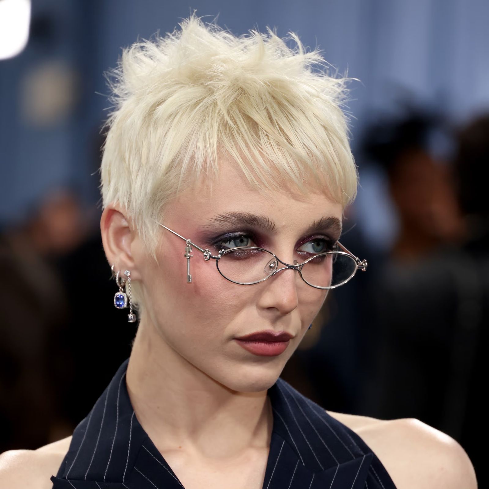 Edgy Spiky Platinum Pixie With Feathered Bangs Edgy Spiky Platinum Pixie With Feathered Bangs — Long Pixie