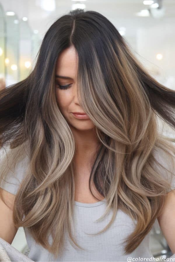 Dark Brown With Ash Blonde Balayage Dark Brown With Ash Blonde Balayage — Hair Color for Women Over 40