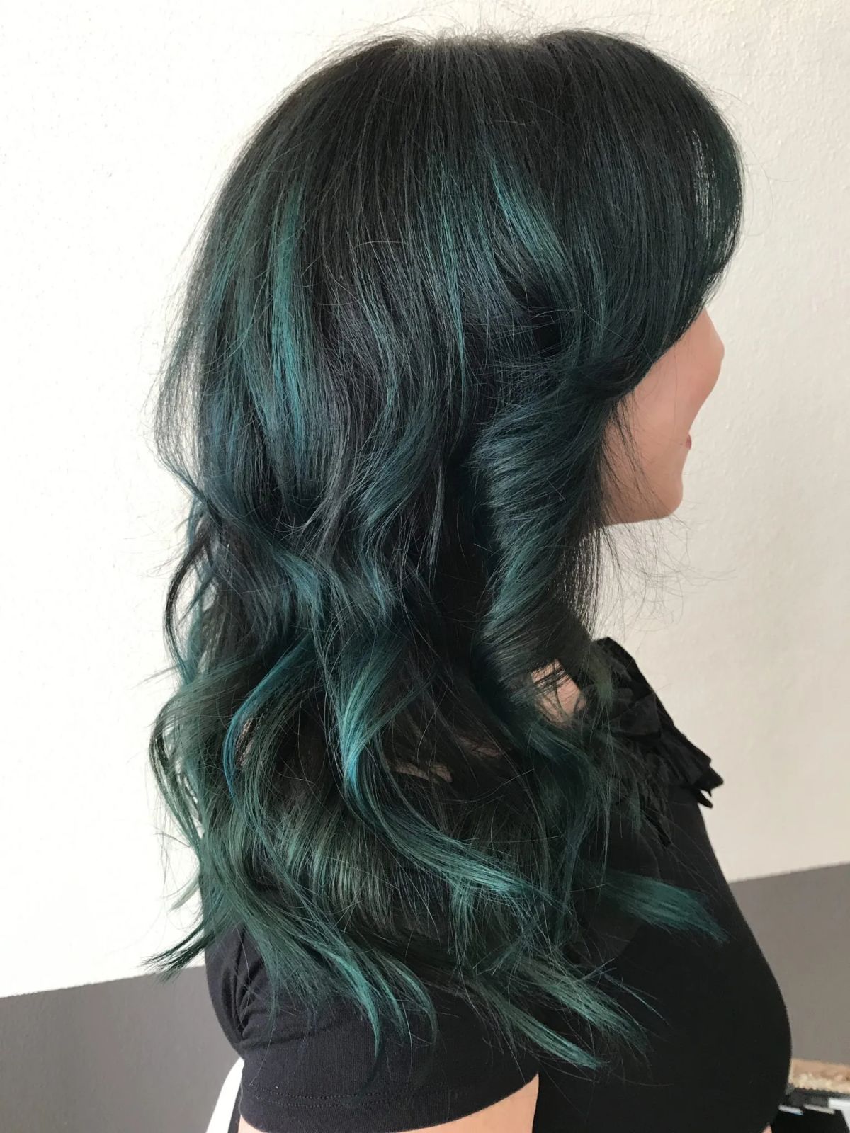 Dark Base With Teal Emerald Highlights Dark Base With Teal Emerald Highlights — Fun Hair Colors