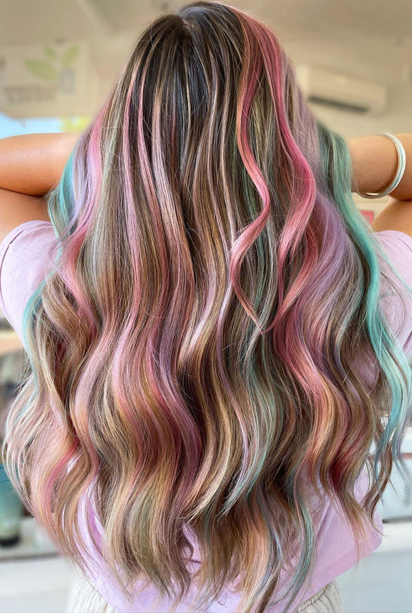 Pink and Blue Ribbon Highlights — Pastel Hair