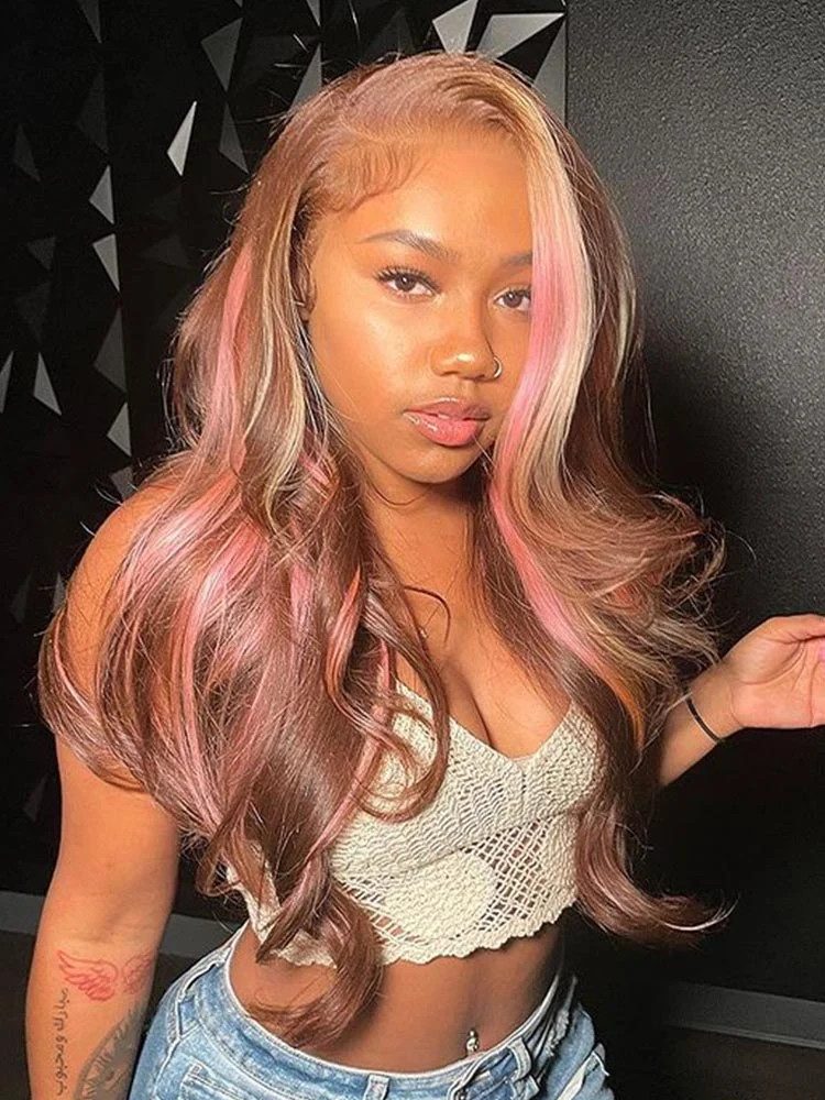 Brown With Pastel Pink Streaks — Pastel Hair