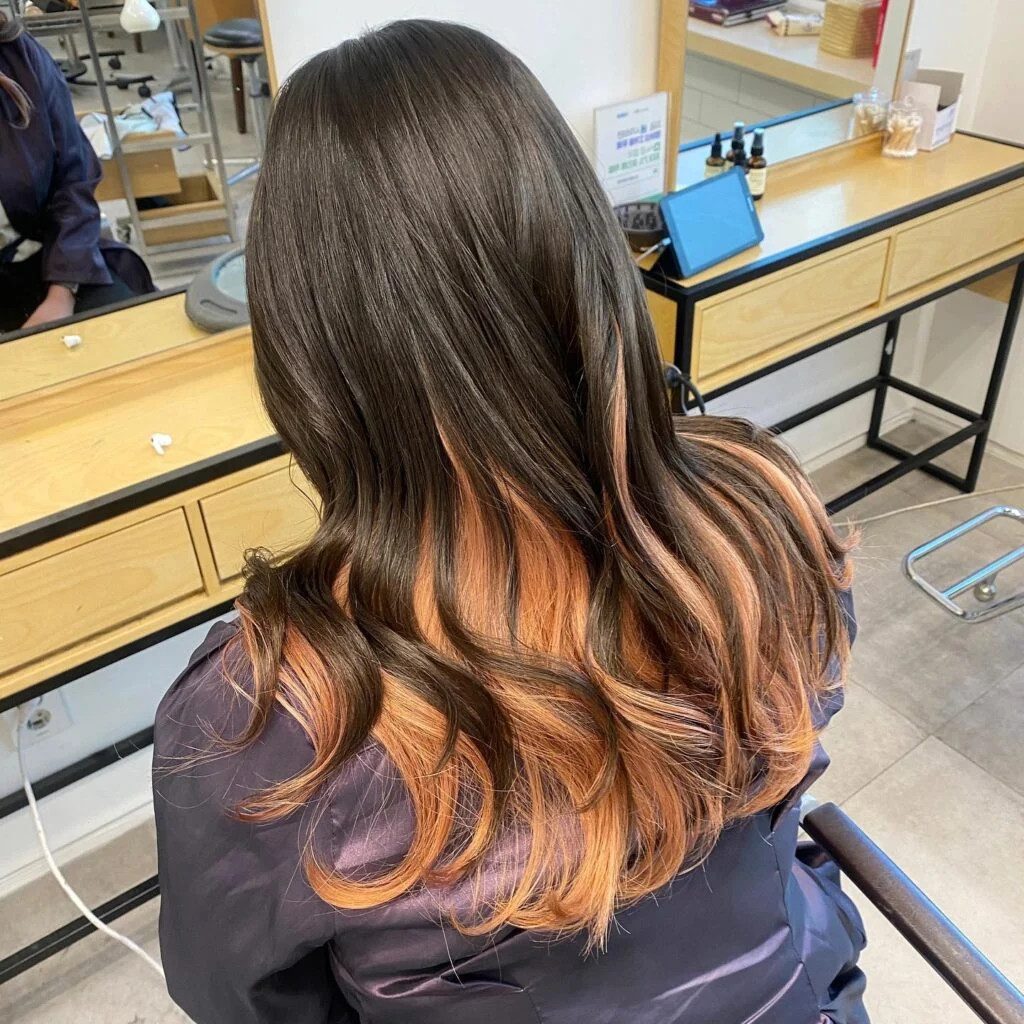 Mid-Back Waves With Peachy-Pink Ends — Two Tone Hair