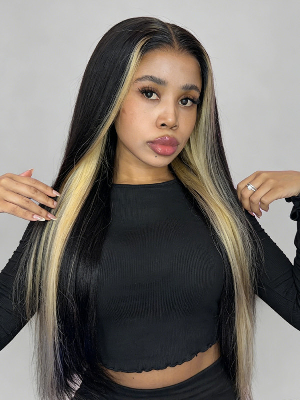 Black With Face-Framing Blonde Highlights Black With Face-Framing Blonde Highlights — Peekaboo Hair