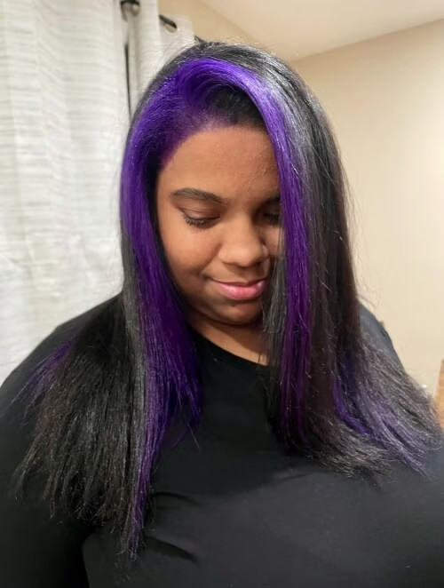 Shoulder Straight With Purple Stripes Shoulder Straight With Purple Stripes — Skunk Stripe Hair