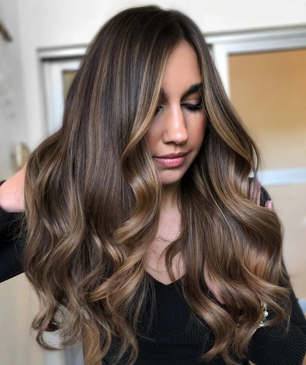 Dark Brown Base with Balayage Light Brown Highlights Dark Brown Base with Balayage Light Brown Highlights