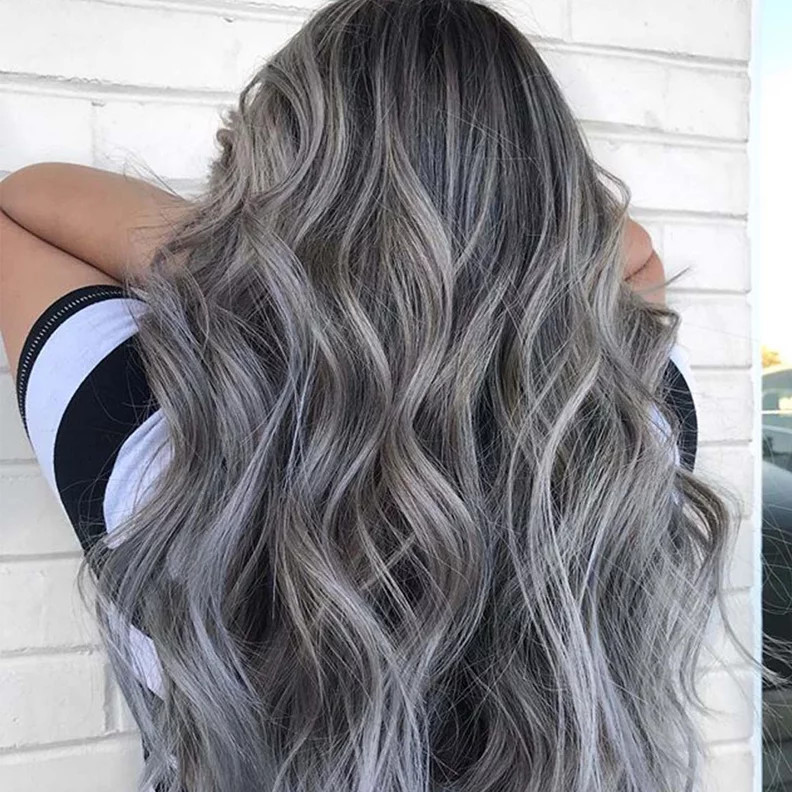 Visual Idea — This Back View Shows Thick Visual Idea — This Back View Shows Thick — Silver Highlights on Black Hair