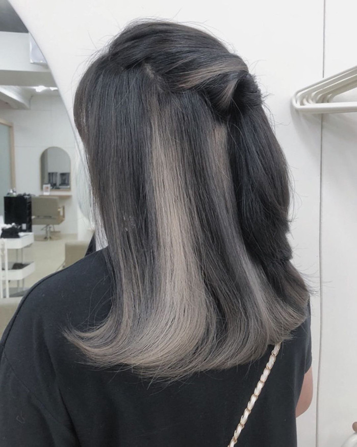 Collarbone Visual Idea Collarbone Visual Idea — Silver Highlights on Black Hair